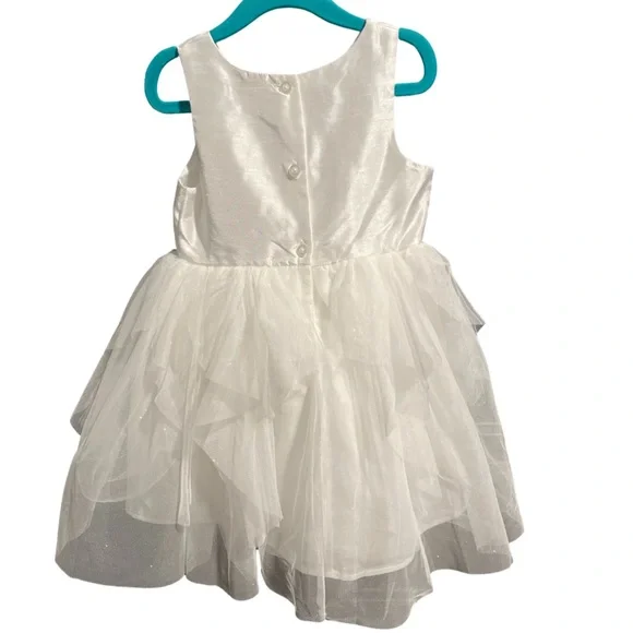 Like New Layered White Tulle & Satin Glitter Formal 3T Dress Formal Flower Girl - Picture 3 of 5